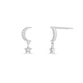 Rhodium Plated 925 Sterling Silver Moissanite Moon and Star Drop Stud Earrings - MTGE00035