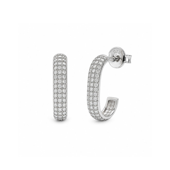 Rhodium Plated 925 Sterling Silver Moissanite Multi Row Pave Earring - MGME00044