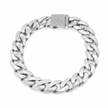Rhodium Plated 925 Sterling Silver Moissanite on Lock Classic Cuban Link 12mm Bracelet - MTGB00012