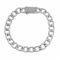 Rhodium Plated 925 Sterling Silver Moissanite on Lock Oval Link 8.5mm Bracelet - MTGB00013