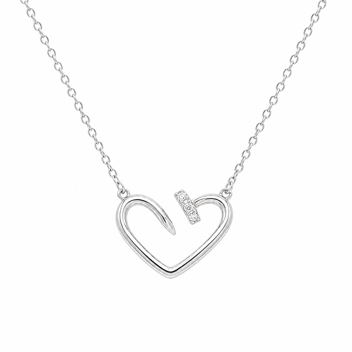 Rhodium Plated 925 Sterling Silver Moissanite Open Heart Necklace - MTGN00013