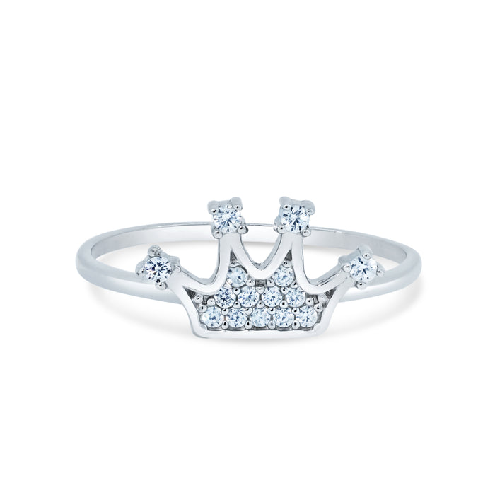 Rhodium Plated 925 Sterling Silver Moissanite or CZ Crown Design Ring - MGMR00373