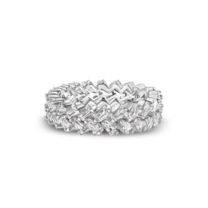 Rhodium Plated 925 Sterling Silver Moissanite or CZ Double Eternity Band Baguette Ring - MGMR00369