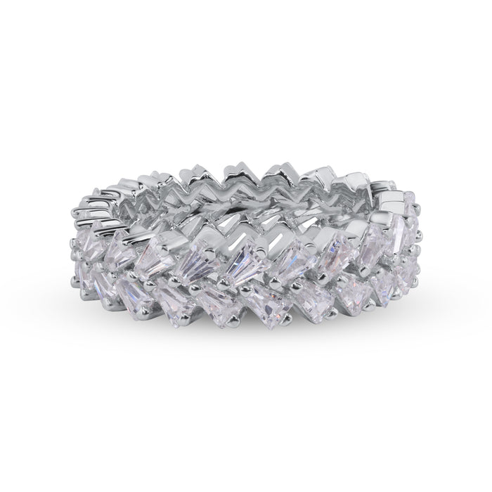 Rhodium Plated 925 Sterling Silver Moissanite or CZ Double Eternity Band Baguette Ring - MGMR00369
