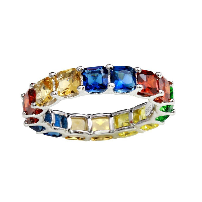 Silver 925 Rhodium Plated Multi-Colored Square CZ Stone Ring - GMR00270RBC | Silver Palace Inc.

#color_rainbow