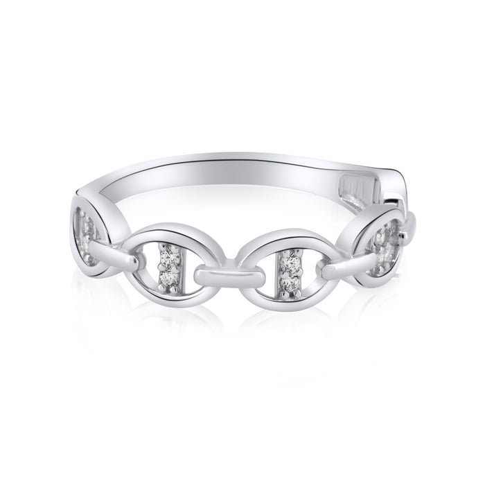 Rhodium Plated 925 Sterling Silver Moissanite or CZ Mariner Design Link Ring - MGMR00366