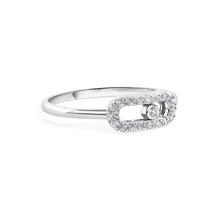 Rhodium Plated 925 Sterling Silver Moissanite or CZ Oval Fidgeting 1.8mm Ring - MGMR00404