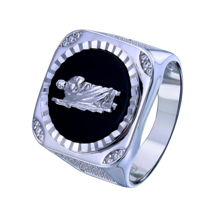 Rhodium Plated 925 Sterling Silver Moissanite or CZ Saint Jude Ring - MGMR00332