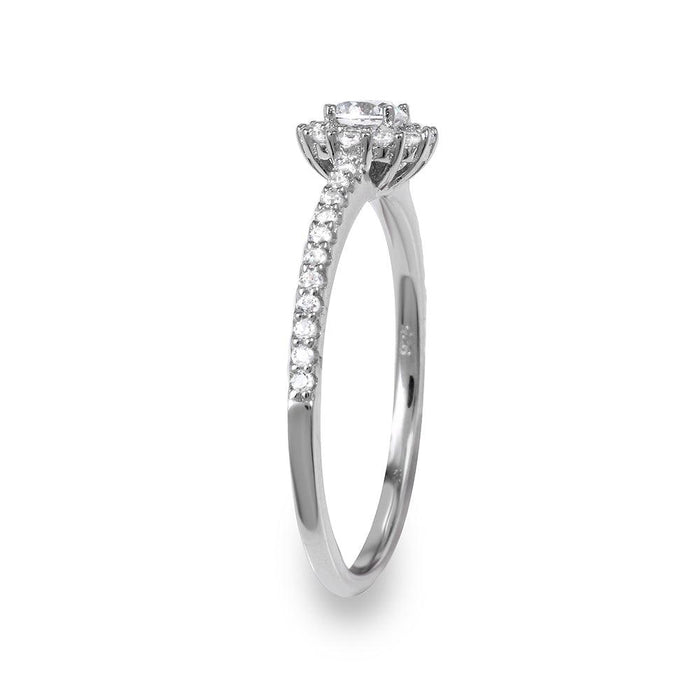 Rhodium Plated 925 Sterling Silver Moissanite or CZ Small Size Halo Ring - MGMR00127
