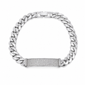 Rhodium Plated 925 Sterling Silver Moissanite Pave Bar Cuban Link 8mm Bracelet - MTGB00015