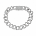 Rhodium Plated 925 Sterling Silver Moissanite Pave Cuban Link 11.5mm Bracelet - MTGB00014