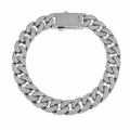 Rhodium Plated 925 Sterling Silver Moissanite Pave Flat Cuban Link 10mm Bracelet - MTGB00010