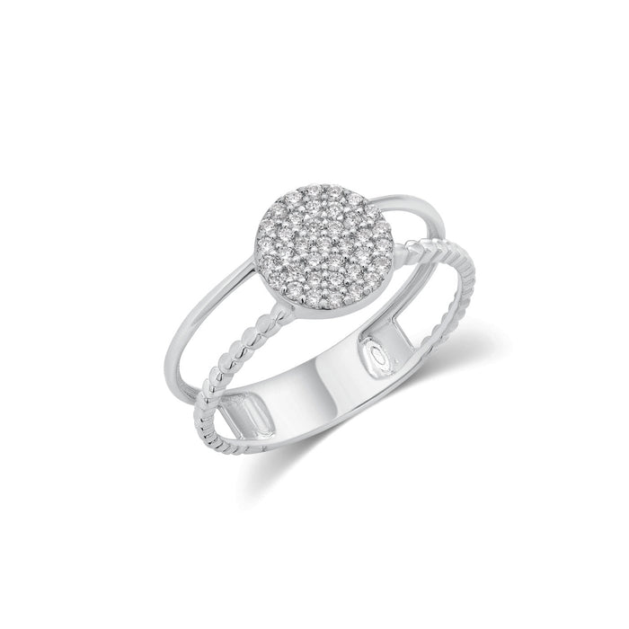 Rhodium Plated 925 Sterling Silver Moissanite Round Cluster Top Split Band Ring - MGMR00068
