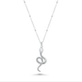 Rhodium Plated 925 Sterling Silver Moissanite Snake W/Bead Pendant Necklace - MGMN00026
