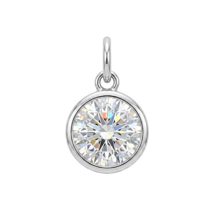 Rhodium Plated 925 Sterling Silver Moissanite Stone Bezel-Set Round Solitaire Pendant - MGMP00032