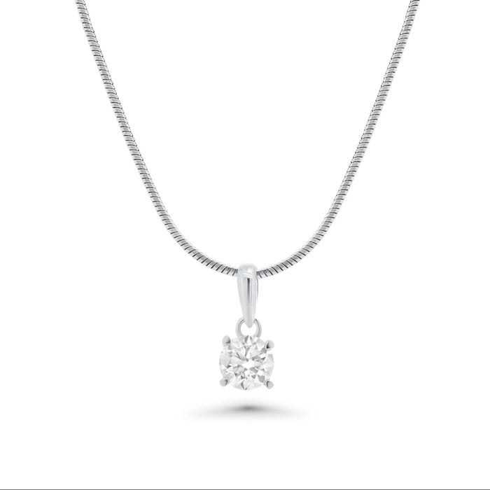Rhodium Plated 925 Sterling Silver Moissanite Stone Four Prong Pendant - MGMP00031