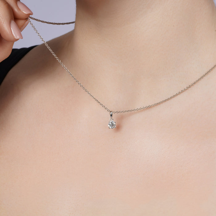 Rhodium Plated 925 Sterling Silver Moissanite Stone Four Prong Pendant - MGMP00031