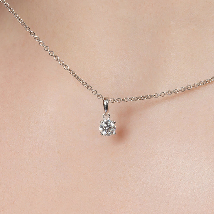 Rhodium Plated 925 Sterling Silver Moissanite Stone Four Prong Pendant - MGMP00031