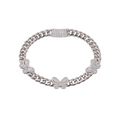 Rhodium Plated 925 Sterling Silver Moissanite Stone Multi Butterfly Cuban Link Bracelet - MGMB00114