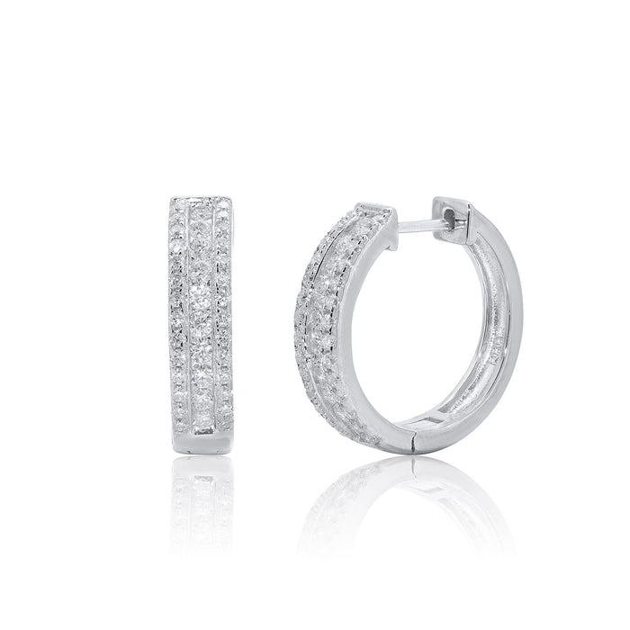 Rhodium Plated 925 Sterling Silver Moissanite Studded 12.5mm Hoop Earring - MDGE00012