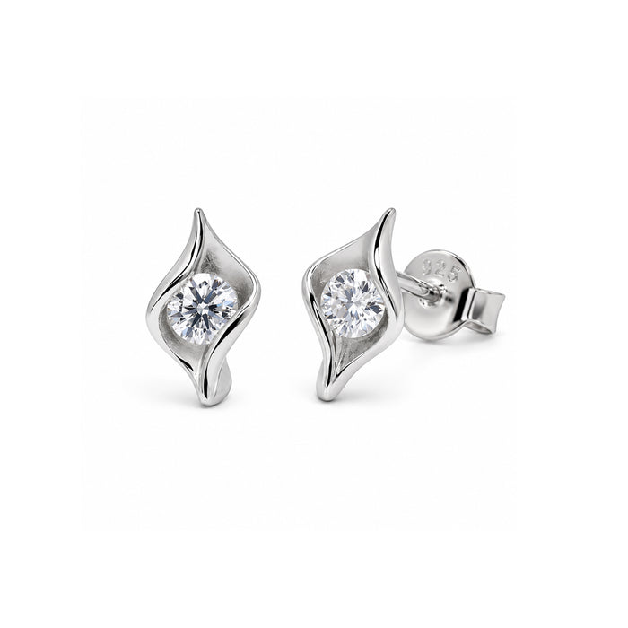 Rhodium Plated 925 Sterling Silver Moissanite Wave Swirl Stud Earrings - MTGE00048