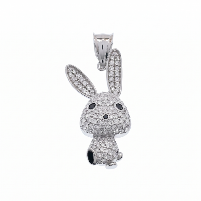 Rhodium Plated 925 Sterling Silver Moissanite Whimsical Rabbit Pendant - MGMP00019