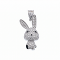 Rhodium Plated 925 Sterling Silver Moissanite Whimsical Rabbit Pendant - MGMP00019