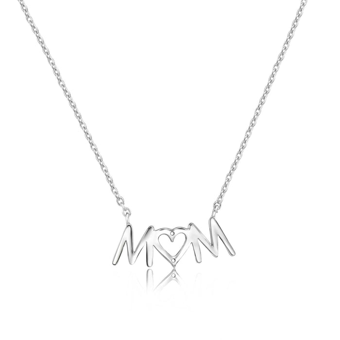 Rhodium Plated 925 Sterling Silver Mom Heart Clear CZ Necklace Pendant - SOP00184