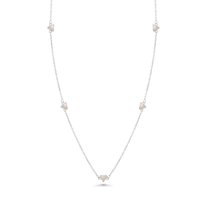 Rhodium Plated 925 Sterling Silver Multi Opal Heart Adjustable Necklace - GMN00248