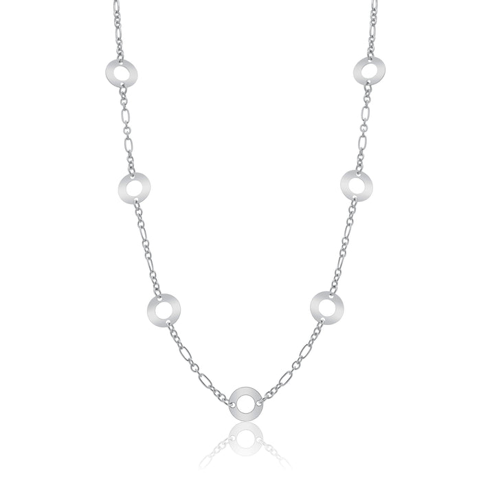 Rhodium Plated 925 Sterling Silver Multi Open Disc Necklace - SPN00026