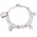 Rhodium Plated 925 Sterling Silver Multi Strand & Hearts Dangling Charm Bracelet - B00022