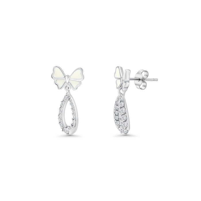 Silver 925 Rhodium Plated Open Butterfly Teardrop Clear CZ Hanging Set - BGS00216 | Silver Palace Inc.