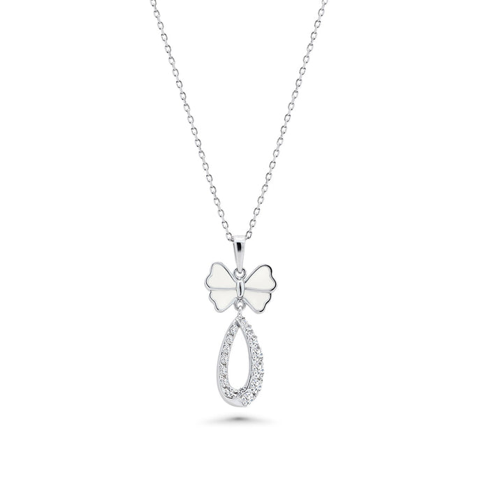 Silver 925 Rhodium Plated Open Butterfly Teardrop Clear CZ Hanging Set - BGS00216 | Silver Palace Inc.