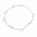 Silver 925 Rhodium Plated Open Heart & Pearl Anklet - STA00003 | Silver Palace Inc.