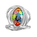 Sterling Silver 925 Rhodium Plated Open Shank Oval Shape Murano Glass Ring - MR00008 | Silver Palace Inc.