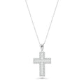 Rhodium Plated 925 Sterling Silver Ornate Lab Grown Diamond 25mm x 18.3mm Cross Pendant Necklace - LGMN00017