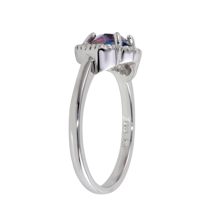 Rhodium Plated 925 Sterling Silver Oval Synthetic Mystic Topaz CZ Ring - BGR01247