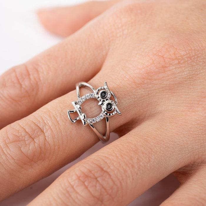 Rhodium Plated 925 Sterling Silver Owl Ring - GMR00300