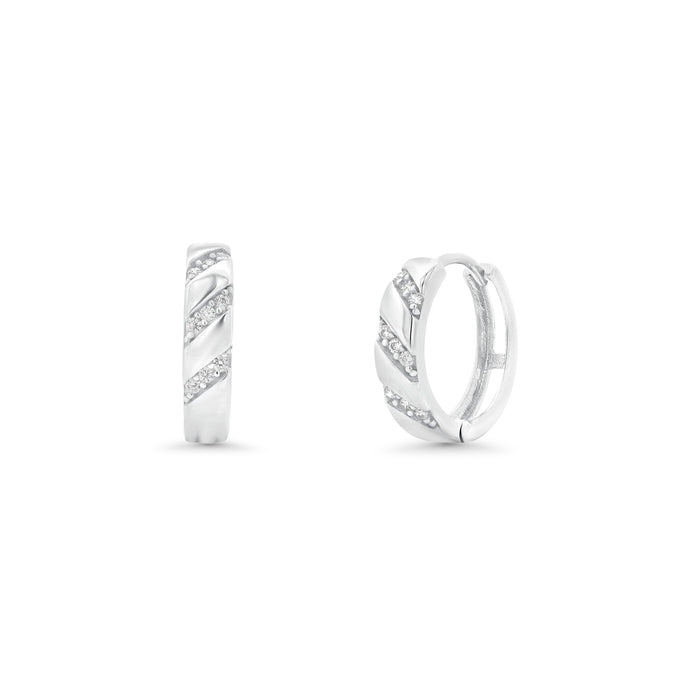 Rhodium Plated 925 Sterling Silver Pave CZ Accents Hoop 13.3mm Earring - TGE00022