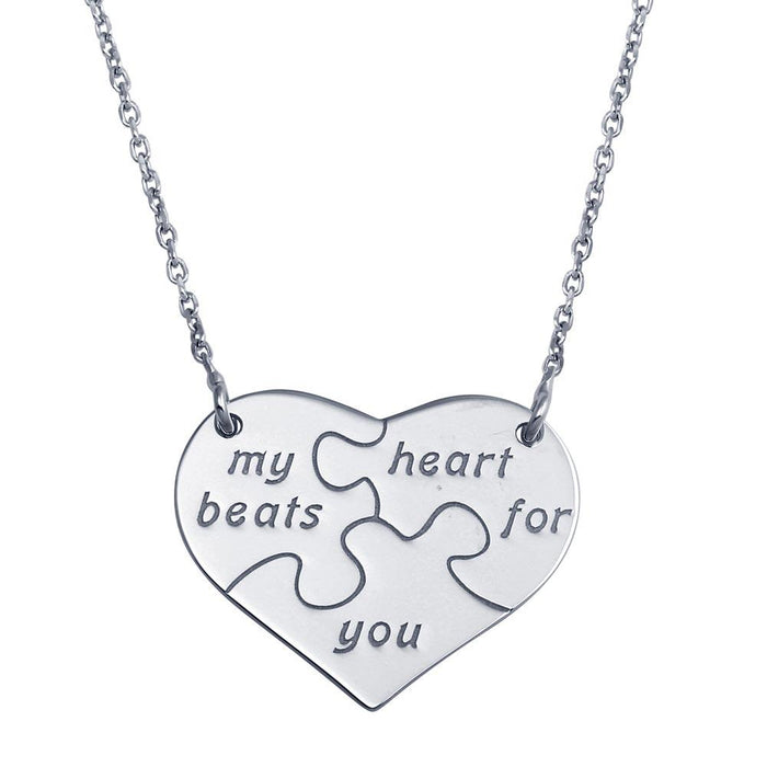 Silver 925 Rhodium Plated Puzzle Heart Necklace - SOP00114 | Silver Palace Inc.