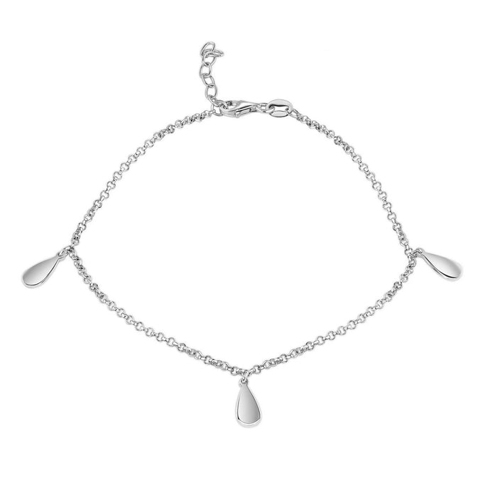 Silver 925 Rhodium Plated Rolo Teardrop Charm Adjustable Anklet - SOA00030 | Silver Palace Inc.
