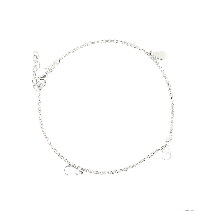 Silver 925 Rhodium Plated Rolo Teardrop Charm Adjustable Anklet - SOA00030 | Silver Palace Inc.