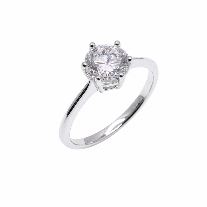 Rhodium Plated 925 Sterling Silver Round Lab Grown Diamond Solitaire Engagement Ring - LGMR00016