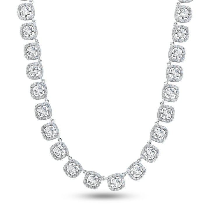 Rhodium Plated 925 Sterling Silver Round Multi CZ Tennis Bridal Necklace - GMN00194