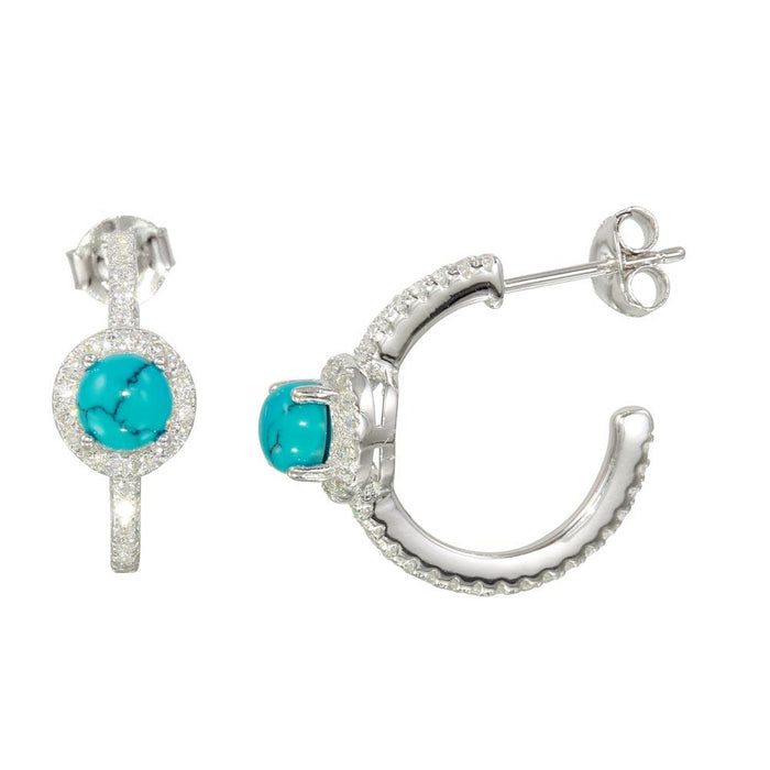 Silver 925 Semi-Hoop CZ Earrings with CZ and Aqua Stone - BGE00569AQ | Silver Palace Inc. #color_aqua