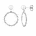 Silver 925 Rhodium Plated Simulated Pearl & Beaded Open Circle Earrings - SPE00038 | Silver Palace Inc.