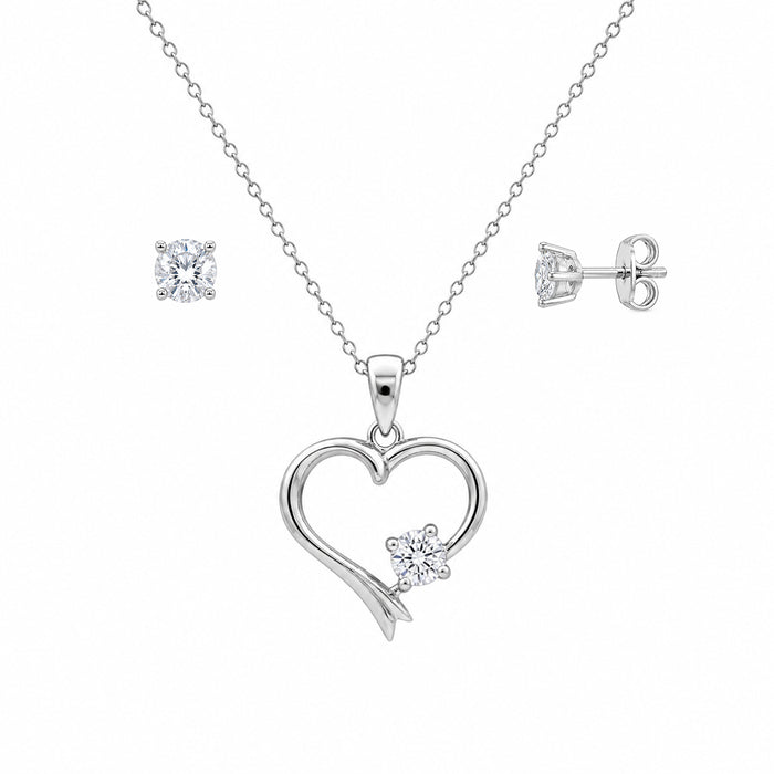 Silver 925 Rhodium Plated Single CZ Open Heart Set - STS00525 | Silver Palace Inc.
