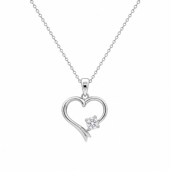 Silver 925 Rhodium Plated Single CZ Open Heart Set - STS00525 | Silver Palace Inc.