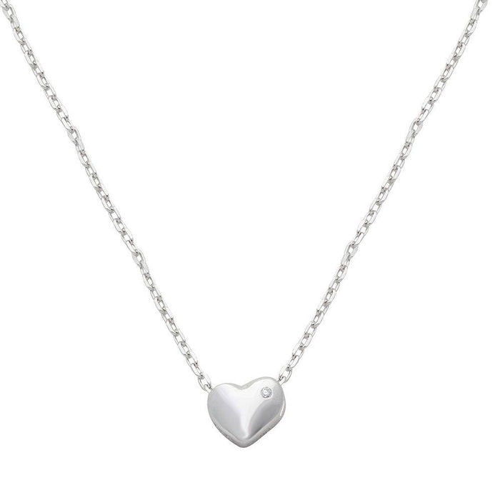Silver 925 Rhodium Plated Small Heart with Stone Necklace - STP01542 | Silver Palace Inc.