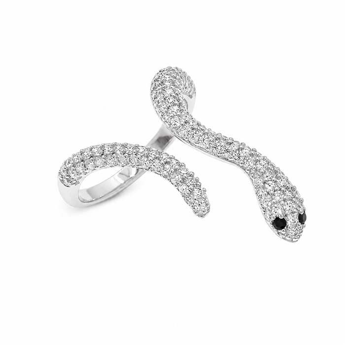 Rhodium Plated 925 Sterling Silver Snake Clear CZ Ring - GMR00464